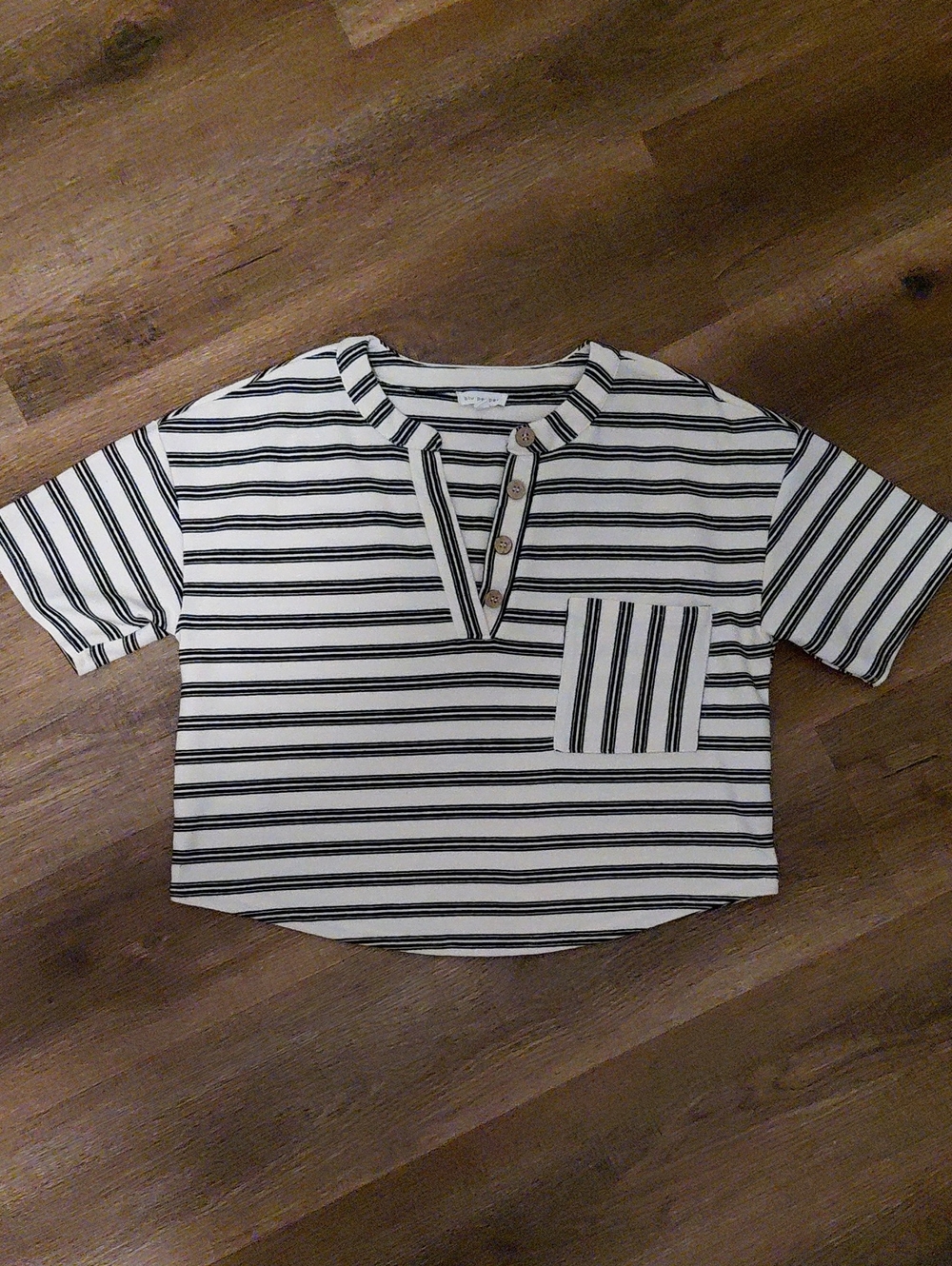 Blu Pepper Black & White Striped Crop Henley Top